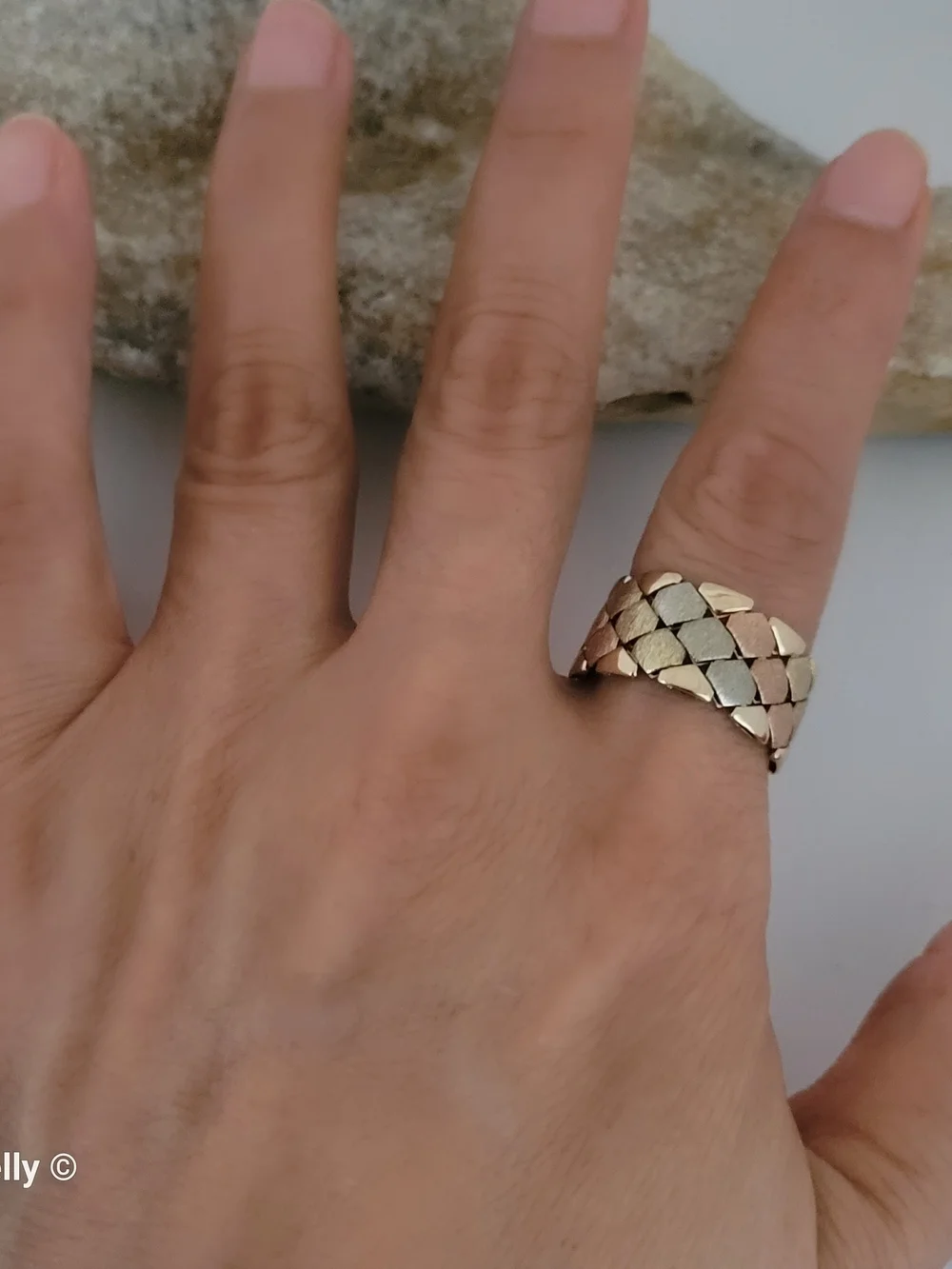 14K Tri-Color Gold Satin Flexible Cigar Band Ring Size 9 – Made in Italy! 👌🎁